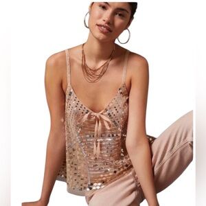 NWT Anthropologie Sequin-Mesh Swing Top in Neutral/Nude Size XSP